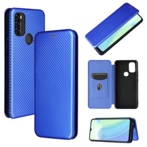 For Blackview A70 (2021) Carbon Fiber Texture Horizontal Flip TPU + PC + PU Leather Case with Card Slot(Blue) (OEM)