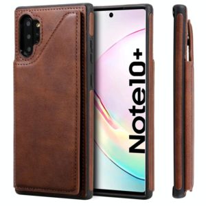 For Galaxy Note 10+ Shockproof Calf Texture Protective Case with Holder & Card Slots & Frame(Coffee) (OEM)