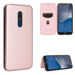 For Nokia C3 Carbon Fiber Texture Horizontal Flip TPU + PC + PU Leather Case with Card Slot(Pink) (OEM)