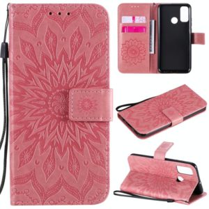 For Huawei P smart 2020 Embossed Sunflower Pattern Horizontal Flip PU Leather Case with Holder & Card Slots & Wallet & Lanyard(Pink) (OEM)