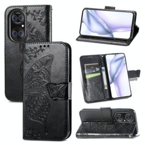 For Huawei P50 Pro Butterfly Love Flowers Embossed Horizontal Flip Leather Case with Holder & Card Slots & Wallet & Lanyard(Black) (OEM)