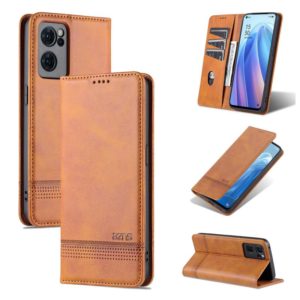 For OPPO Reno7 AZNS Magnetic Calf Texture Horizontal Flip Leather Phone Case(Light Brown) (AZNS) (OEM)