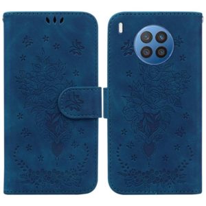 For Huawei nova 5i / Honor 50 Lite Butterfly Rose Embossed Leather Phone Case(Blue) (OEM)