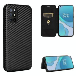 For OnePlus 8T Carbon Fiber Texture Horizontal Flip TPU + PC + PU Leather Case with Card Slot(Black) (OEM)