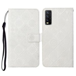 For vivo Y20 Ethnic Style Embossed Pattern Horizontal Flip Leather Case with Holder & Card Slots & Wallet & Lanyard(White) (OEM)