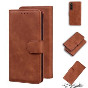 For Sony Xperia 1 III Skin Feel Pure Color Flip Leather Phone Case(Brown) (OEM)