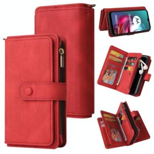 For Motorola Moto G30 Skin Feel PU + TPU Horizontal Flip Leather Case With Holder & 15 Cards Slot & Wallet & Zipper Pocket & Lanyard(Red) (OEM)