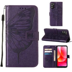 For Motorola Moto G 5G 2022 Embossed Butterfly Leather Phone Case(Dark Purple) (OEM)