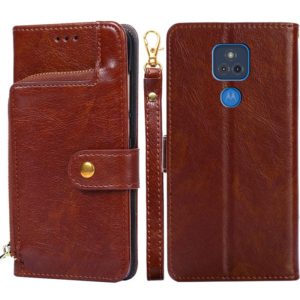 For Motorola Moto G Play (2021) Zipper Bag PU + TPU Horizontal Flip Leather Case with Holder & Card Slot & Wallet & Lanyard(Brown) (OEM)