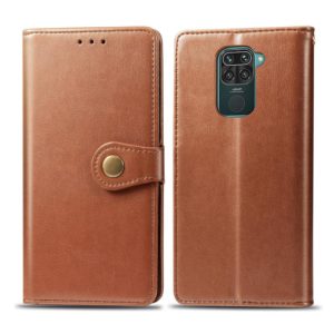 For Xiaomi Redmi 10X 4G/Redmi Note 9 Retro Solid Color Leather Buckle Phone Case with Lanyard & Photo Frame & Card Slot & Wallet & Stand Function(Brown) (OEM)