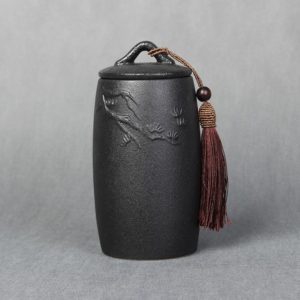 Loose Peak Pattern Stoneware Tea Cans Storage Tanks Ceramic Tea Set Tea Ceremony Accessories(Black) (OEM)