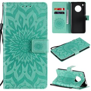 For Huawei Y9a Sun Embossing Pattern Horizontal Flip Leather Case with Card Slot & Holder & Wallet & Lanyard(Green) (OEM)