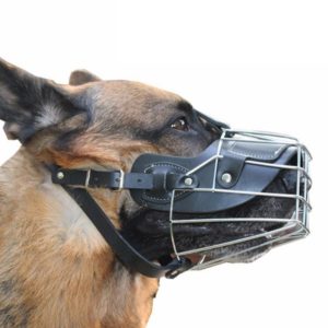 Steel Cage Style Dog Basket Wire Muzzle Protective Snout Cover with Leather Strap, Size: L (OEM)