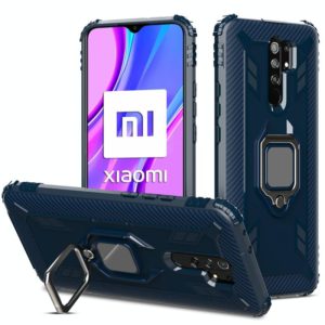 For Xiaomi Redmi 9 Prime Carbon Fiber Protective Case with 360 Degree Rotating Ring Holder(Blue) (OEM)