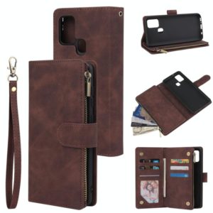 For Samsung Galaxy A21s Multifunctional Retro Frosted Horizontal Flip Leather Case with Card Slot & Holder & Zipper Wallet & Photo Frame & Lanyard(Coffee) (OEM)