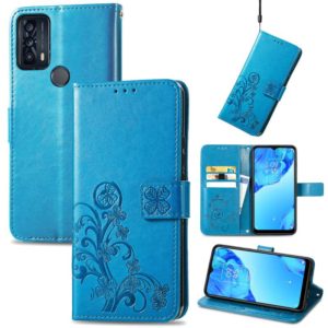 For TCL 20B Four-leaf Clasp Embossed Buckle Mobile Phone Leather Case(Blue) (OEM)