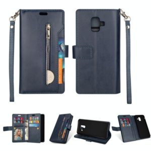 For Samsung Galaxy A6 (2018) Multifunctional Zipper Horizontal Flip Leather Case with Holder & Wallet & 9 Card Slots & Lanyard(Blue) (OEM)