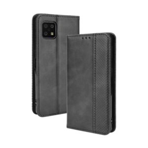 For Aquos Sense6 Magnetic Buckle Retro Crazy Horse Texture Horizontal Flip Leather Case with Holder & Card Slots & Photo Frame(Black) (OEM)