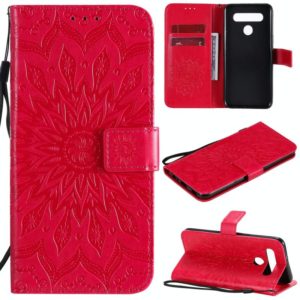 For LG K41S & K51S Pressed Printing Sunflower Pattern Horizontal Flip PU Leather Case Holder & Card Slots & Wallet & Lanyard(Red) (OEM)