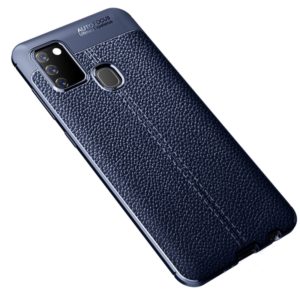 For Galaxy A21s Litchi Texture TPU Shockproof Case(Navy Blue) (OEM)