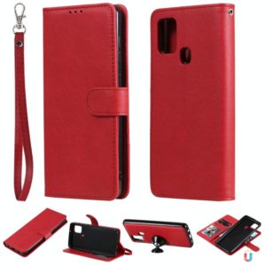 For Samsung Galaxy A21s 2 in 1 Solid Color Detachable PU Leather Case with Card Slots & Magnetic Holder & Photo Frame & Wallet & Strap(Red) (OEM)