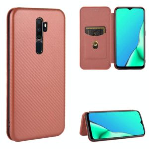 For OPPO A9 (2020) / A11 / A11X / A5 (2020) Carbon Fiber Texture Horizontal Flip TPU + PC + PU Leather Case with Card Slot(Brown) (OEM)
