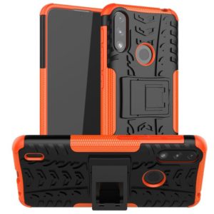 For Motorola Moto E7 Power Tire Texture Shockproof TPU+PC Protective Case with Holder(Orange) (OEM)