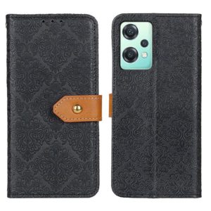 For OnePlus CE 2 Lite 5G European Floral Embossed Flip Leather Phone Case(Black) (OEM)