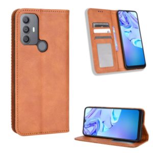For TCL 30 SE / 30 E / 306 / Sharp Aquos V6 Magnetic Buckle Retro Texture Leather Phone Case(Brown) (OEM)