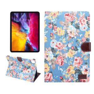 For iPad Air 2022 / 2020 10.9 Flower Cloth Texture PC Horizontal Flip Leather Protective Case with Holder & Card Slots & Wallet & Photo Frame & Sleep / Wake-up Function(Blue) (OEM)