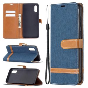 For Samsung Galaxy A02 Color Matching Denim Texture Horizontal Flip Leather Case with Holder & Card Slots & Wallet & Lanyard(Dark Blue) (OEM)