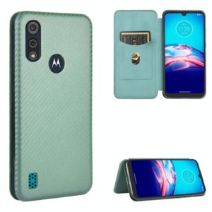 For Motorola Moto E6s (2020) Carbon Fiber Texture Horizontal Flip TPU + PC + PU Leather Case with Rope & Card Slot(Green) (OEM)