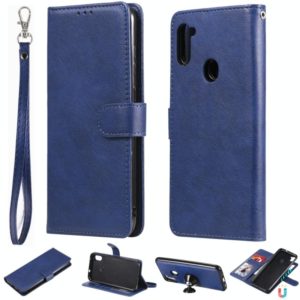 For Samsung Galaxy M11 / A11 2 in 1 Solid Color Detachable PU Leather Case with Card Slots & Magnetic Holder & Photo Frame & Wallet & Strap(Blue) (OEM)