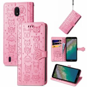 For Nokia C01 Plus Lovely Cat and Dog Embossing Pattern Horizontal Flip Leather Case , with Holder & Card Slots & Wallet & Cartoon Clasp & Lanyard(Pink) (OEM)