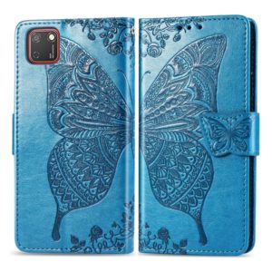 For Huawei Y5P Butterfly Love Flower Embossed Horizontal Flip Leather Case with Bracket / Card Slot / Wallet / Lanyard(Blue) (OEM)