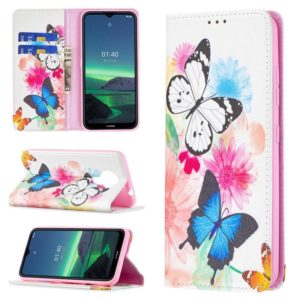 For Nokia 1.4 Colored Drawing Pattern Invisible Magnetic Horizontal Flip PU Leather Case with Holder & Card Slots & Wallet(Two Butterflies) (OEM)