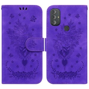 For Motorola Moto G Power 2022 Butterfly Rose Embossed Leather Phone Case(Purple) (OEM)