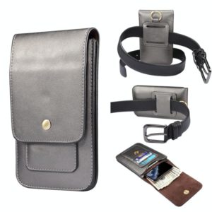 Lambskin Texture Men Phone Universal Double Lattice Waist Bag Leather Case, Size:S(Grey) (OEM)