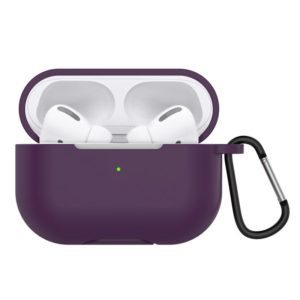 Solid Color Silicone Earphone Protective Case for AirPods Pro, with Hook(Purple) (OEM)