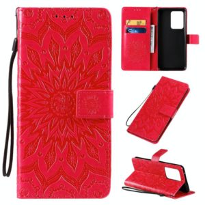 For Galaxy S20 Ultra Sun Print Horizontal Flip Protective Case with Holder & Card Slots & Wallet(Red) (OEM)