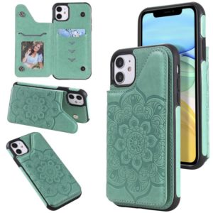 For iPhone 11 Flower Embossing Pattern Shockproof Protective Case with Holder & Card Slots & Photo Frame (Green) (OEM)