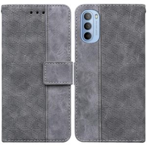 For Motorola Moto G51 Geometric Embossed Leather Phone Case(Grey) (OEM)