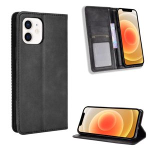 For iPhone 12 mini Magnetic Buckle Retro Pattern Horizontal Flip Leather Case with Holder & Card Slot & Wallet (Black) (OEM)
