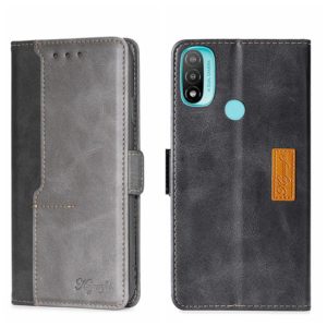 For Motorola Moto E20 Contrast Color Side Buckle Leather Phone Case(Black + Grey) (OEM)
