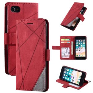 For iPhone SE 2022 / SE 2020 / 8 / 7 Skin Feel Splicing Horizontal Flip Leather Case with Holder & Card Slots & Wallet & Photo Frame(Red) (OEM)