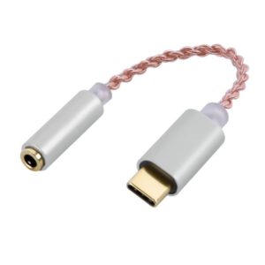TA12-R2 USB-C / Type-C Male to 3.5mm Audio Female Single Crystal Copper Braid Earphone Adapter (Silver) (OEM)