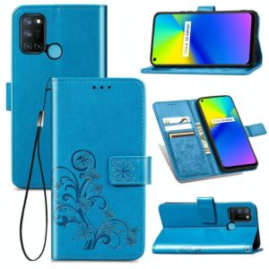 Four-leaf Clasp Embossed Buckle Mobile Phone Protection Leather Case with Lanyard & Card Slot & Wallet & Bracket Function For OPPO Realme 7i / C17(Blue) (OEM)