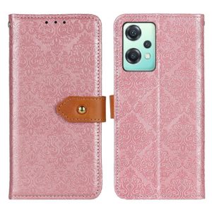 For OnePlus CE 2 Lite 5G European Floral Embossed Flip Leather Phone Case(Pink) (OEM)