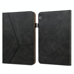 For Huawei MediaPad T5 Solid Color Embossed Striped Leather Case(Black) (OEM)