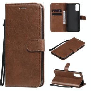 For Oppo Reno4 5G Solid Color Horizontal Flip Protective Leather Case with Holder & Card Slots & Wallet & Photo Frame & Lanyard(Brown) (OEM)
